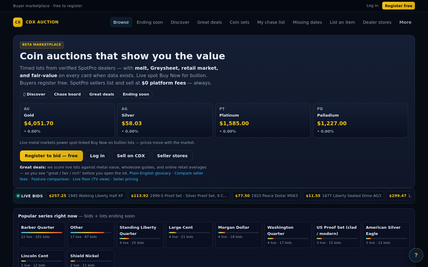 CDX Auction homepage