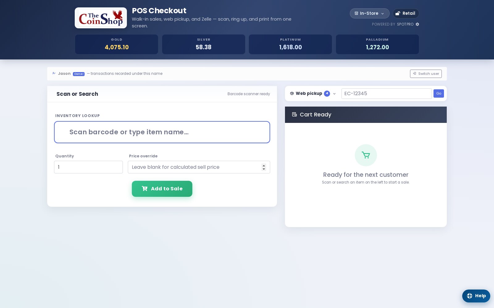 SpotPro point of sale checkout