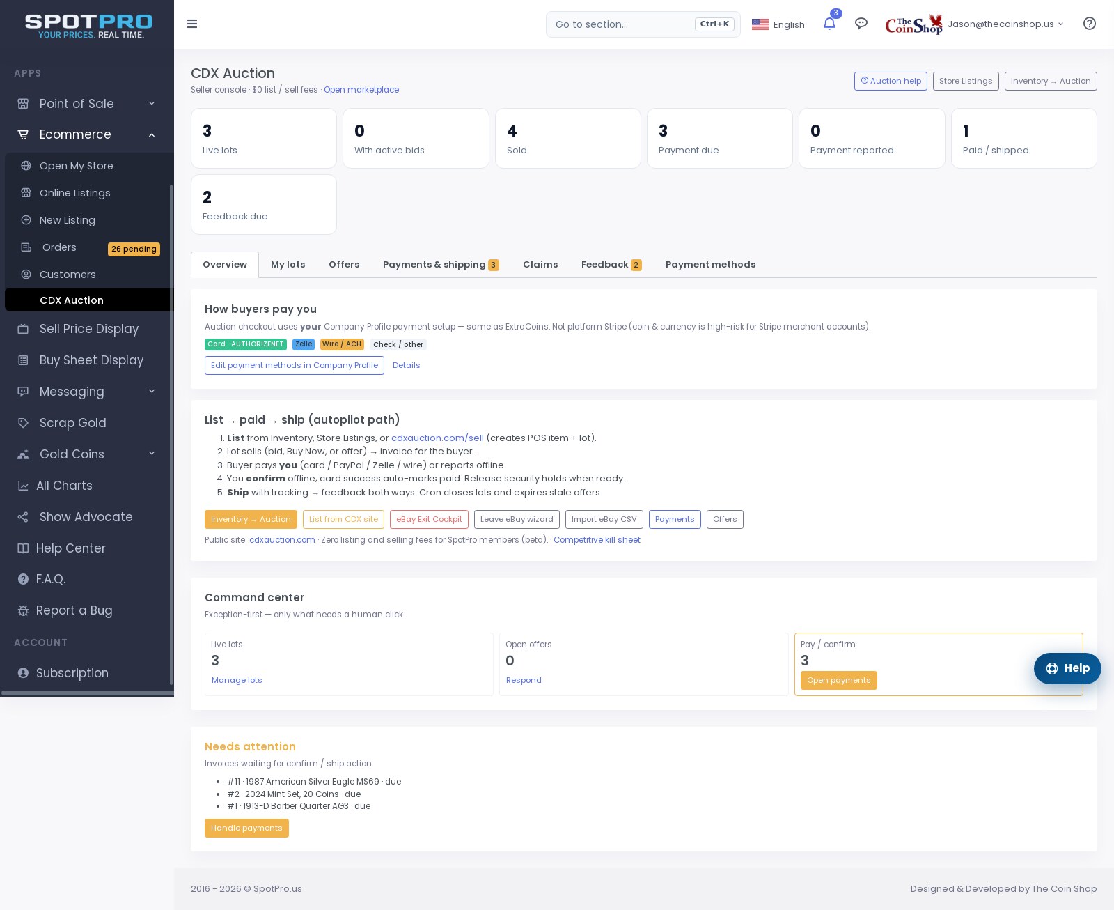 Seller console in SpotPro