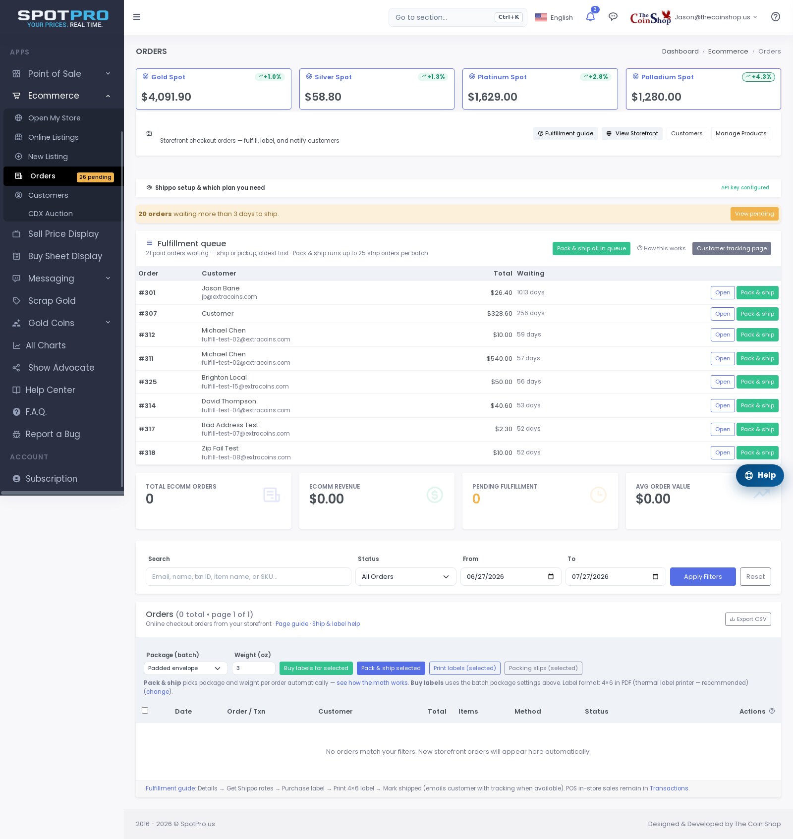 Web orders