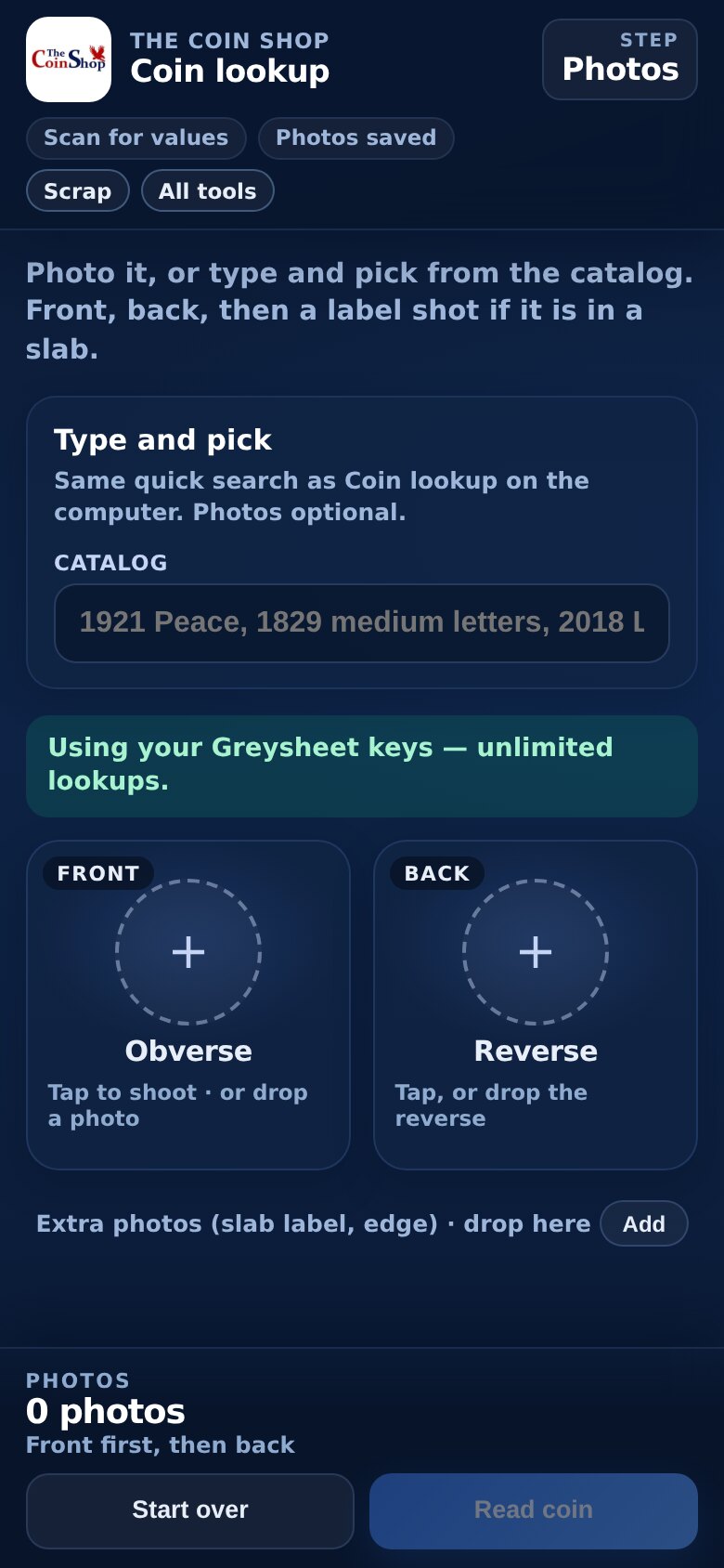Phone coin lookup camera