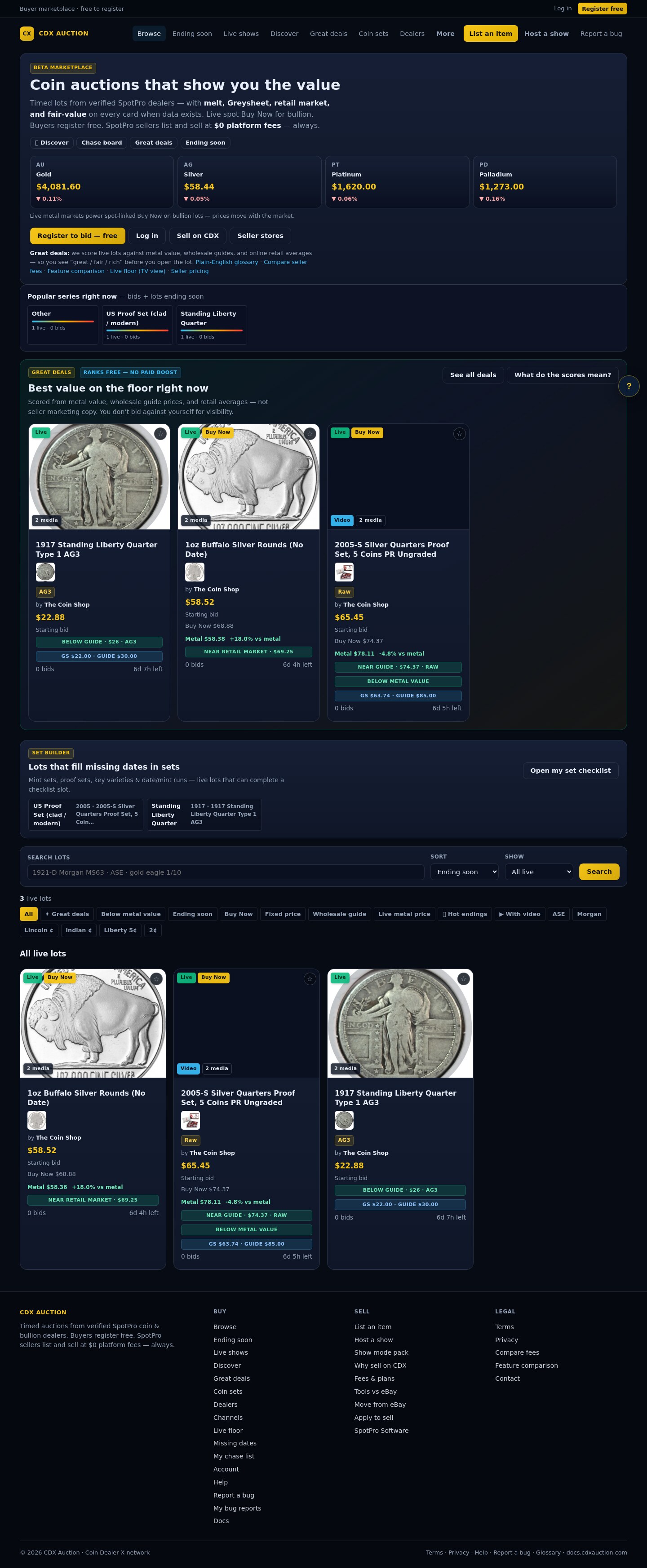 Browse auction lots open for bid on CDX Auction