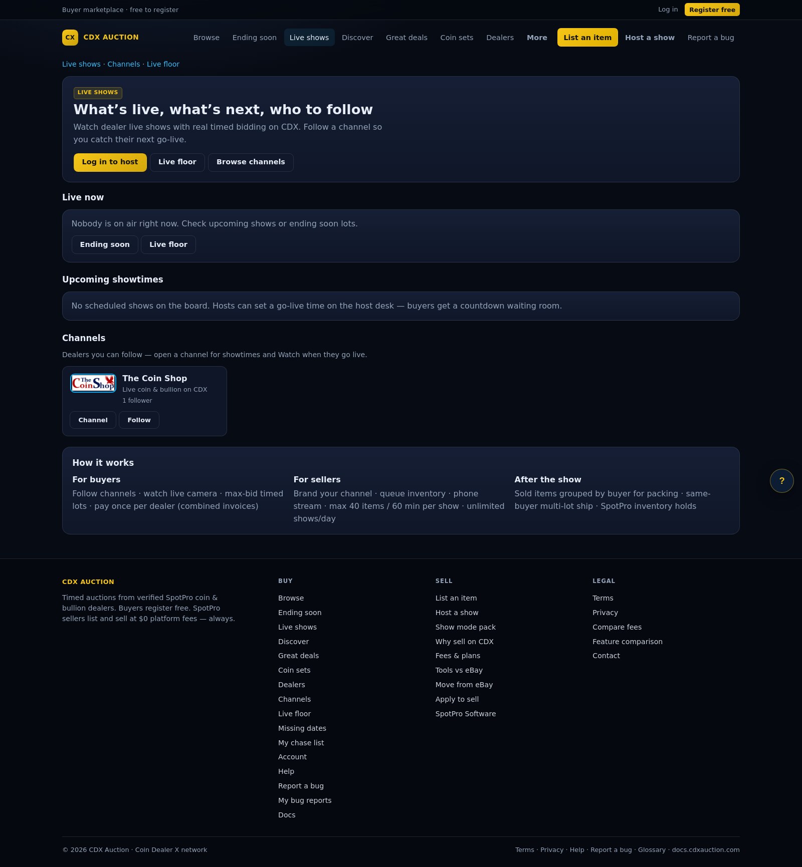 Live shows hub