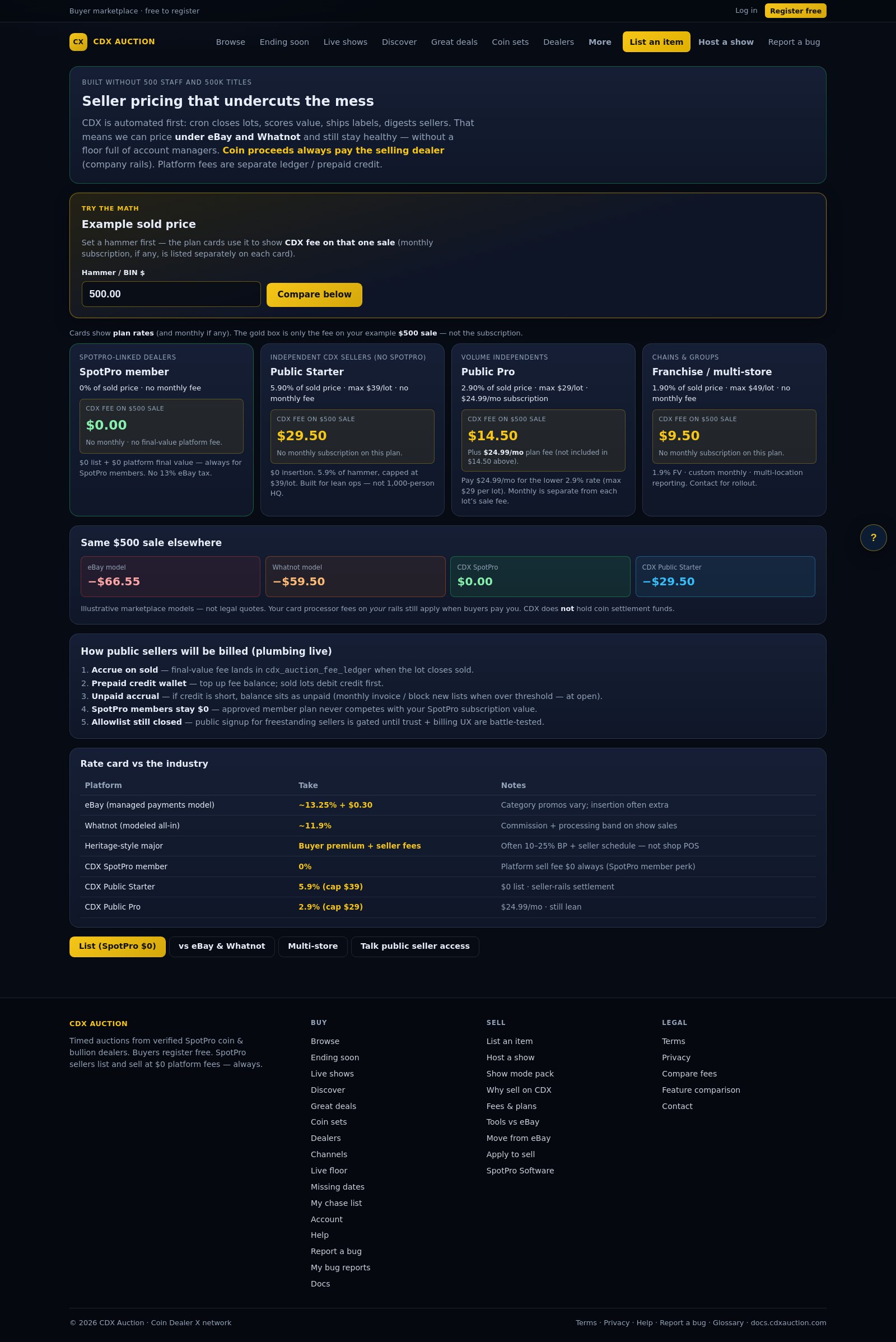 Seller fee page