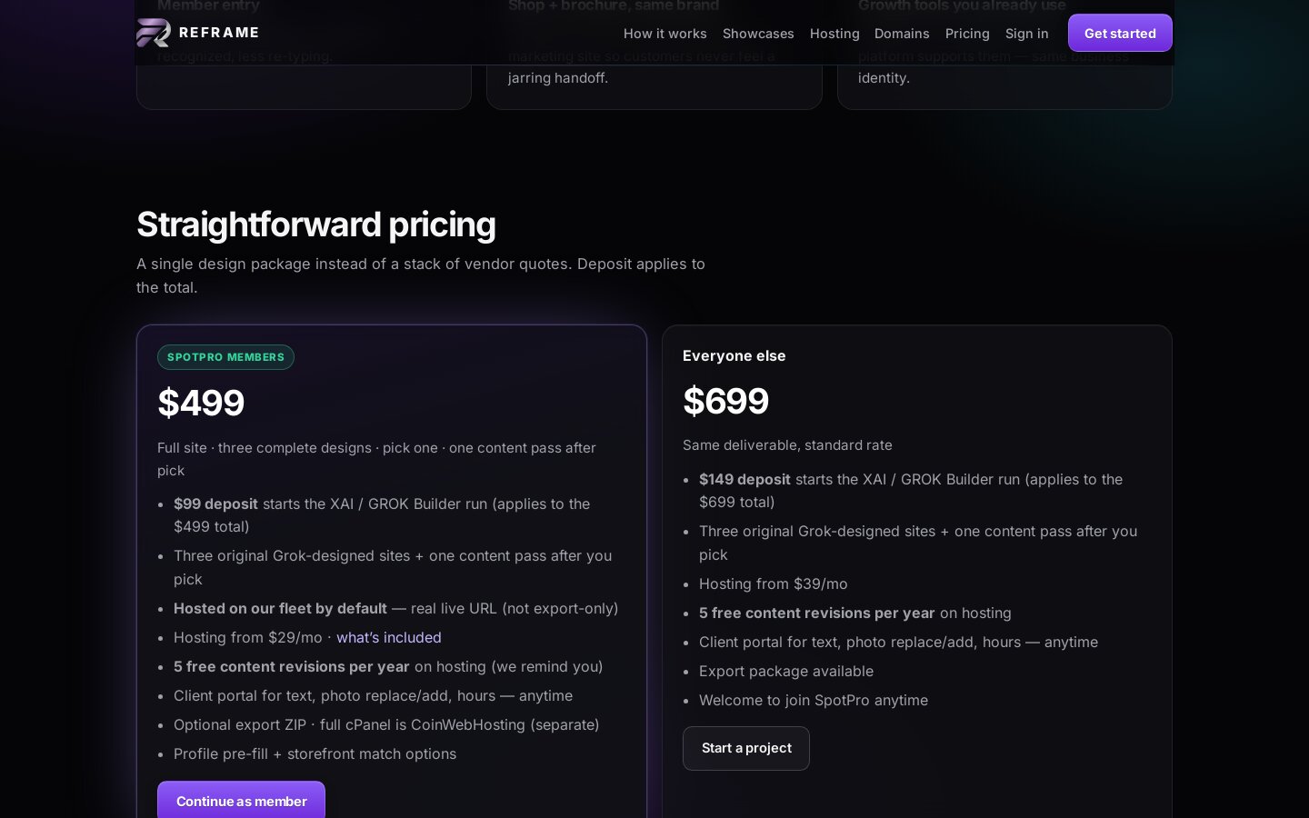 REFRAME package pricing