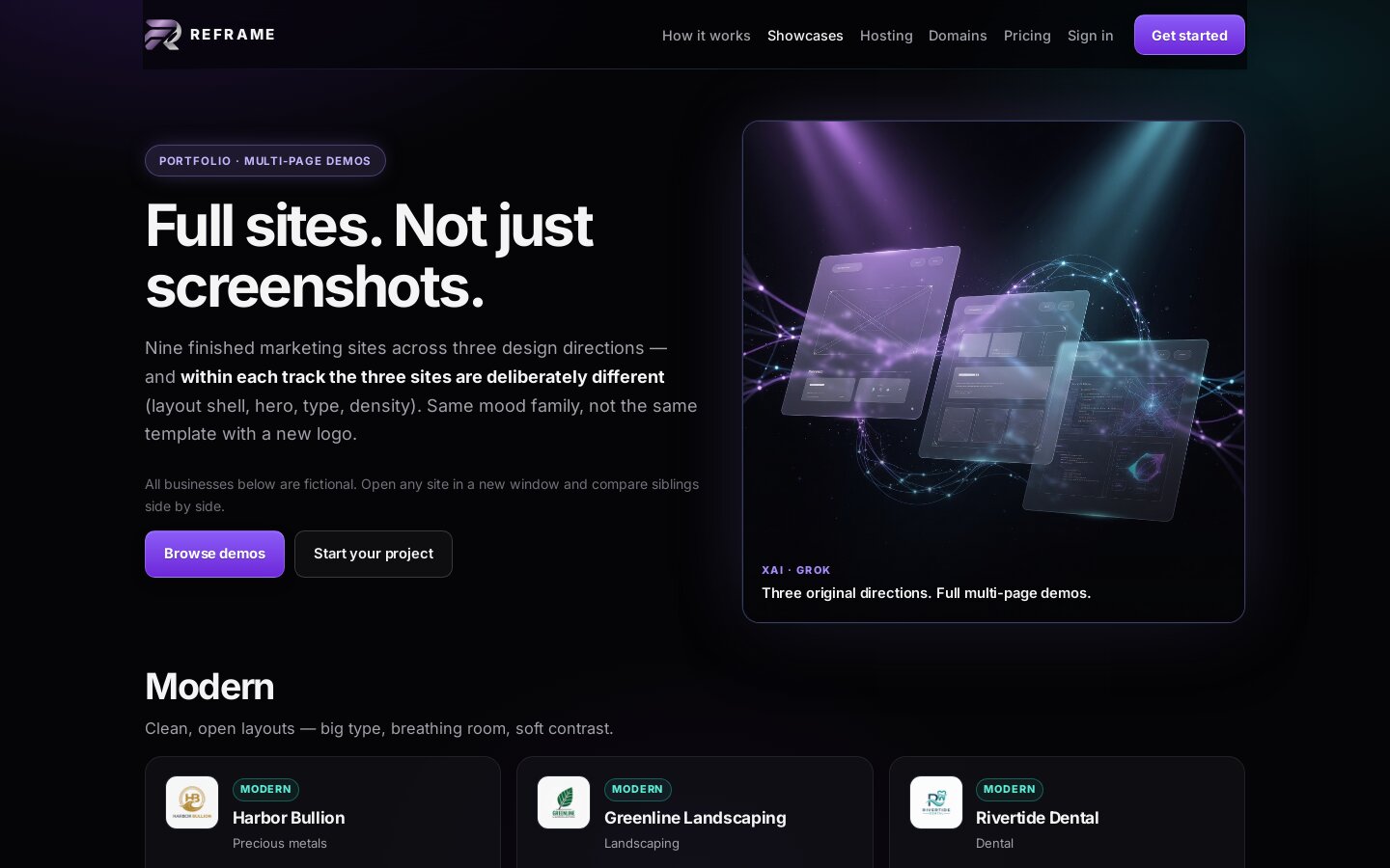 REFRAME full multi-page showcases