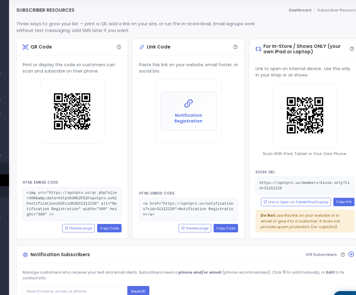 Manage Subscribers list with QR and signup links