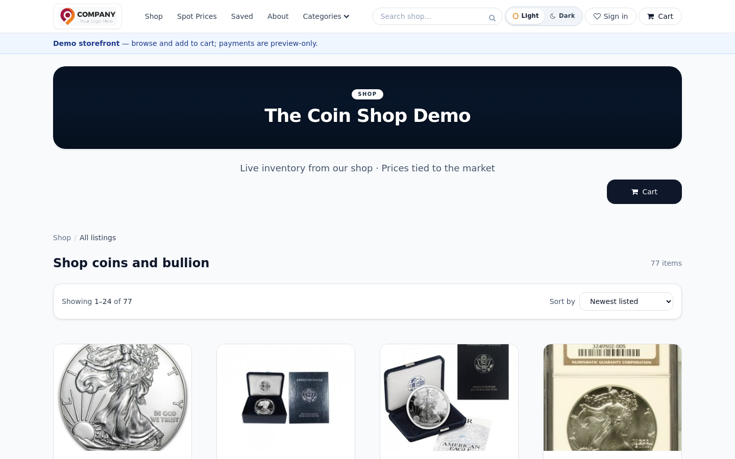 Your live store at yourname.extracoins.com.