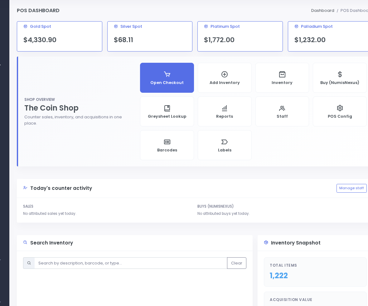 Dashboard — today's sales include CDX when recorded.