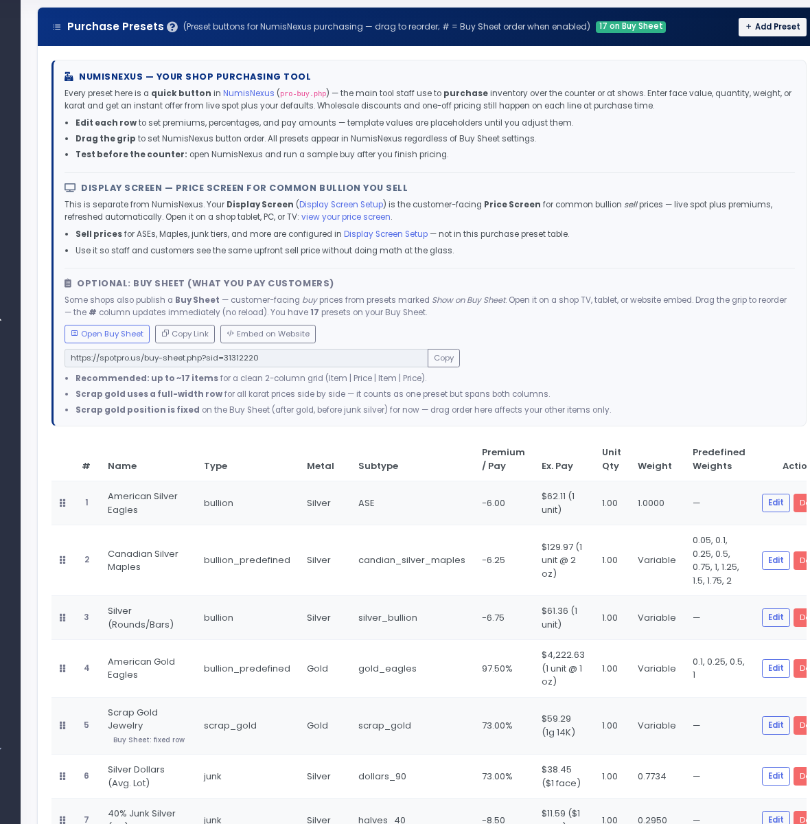 Greysheet API section in POS Config.