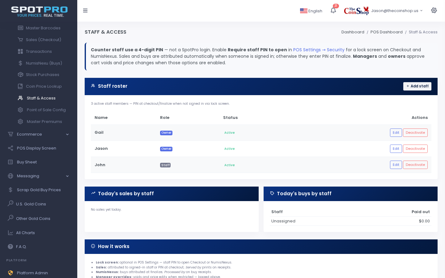 Staff settings