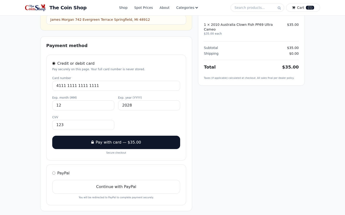 ExtraCoins branded online checkout