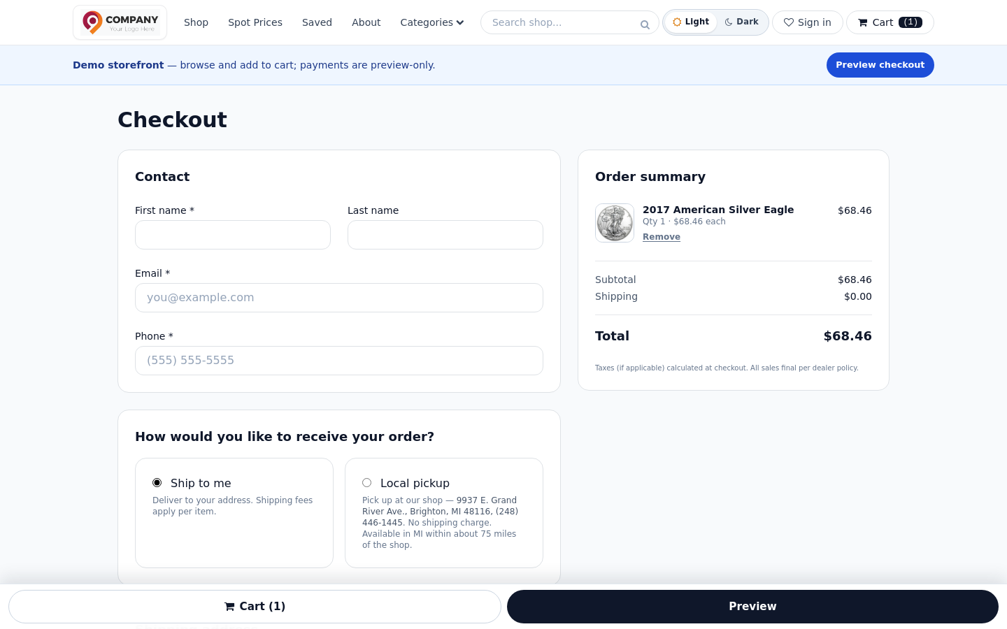 Embedded card fields on your branded checkout.