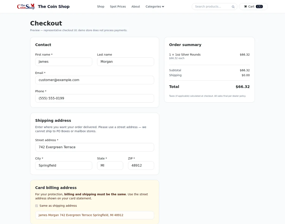 ExtraCoins branded online checkout