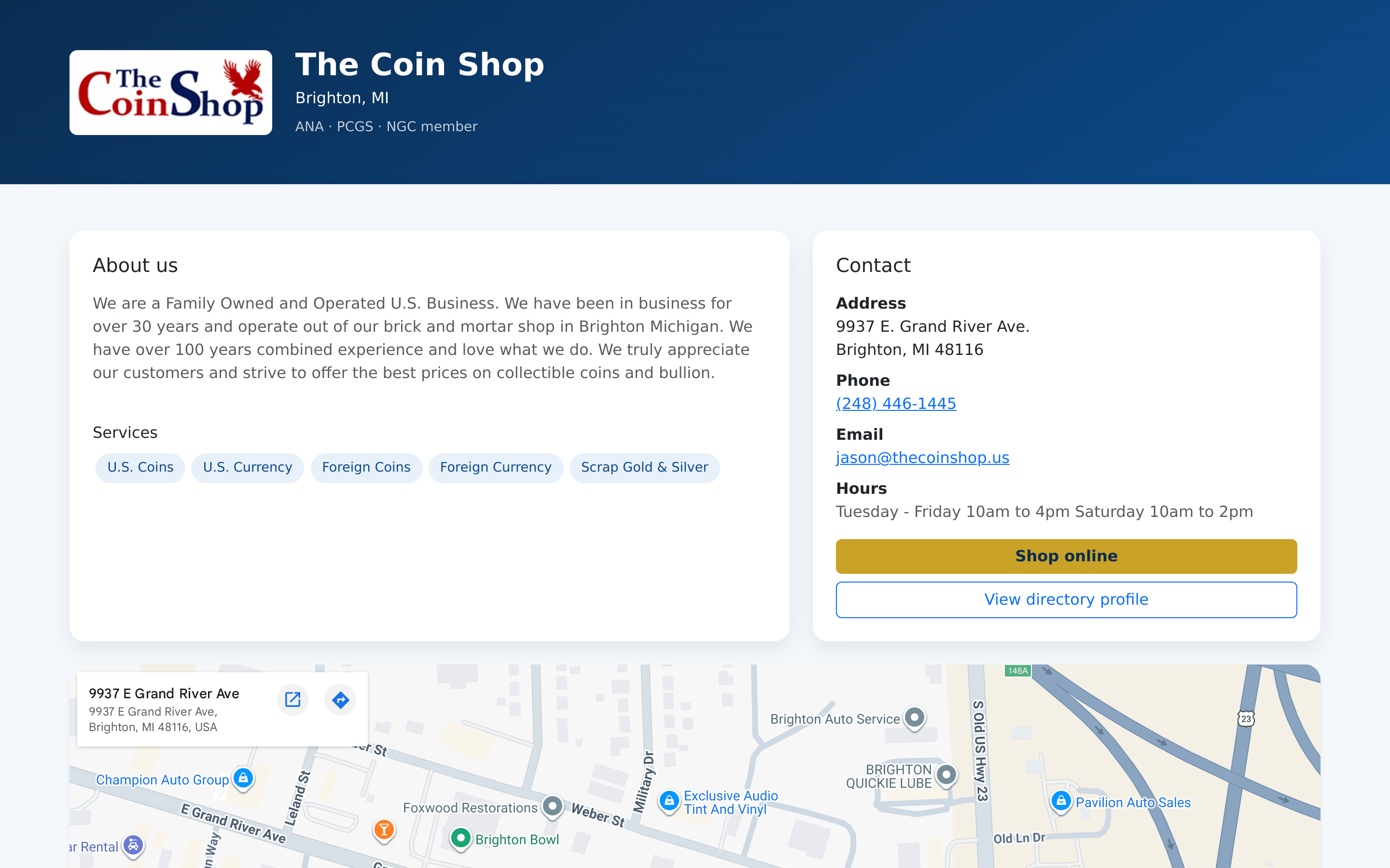 Live SpotPro Dealer Site — The Coin Shop, Brighton MI