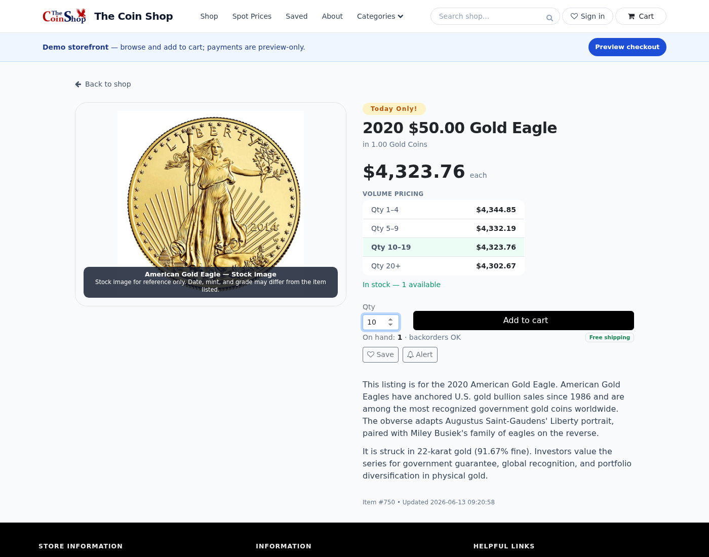 Volume pricing table on a live product page.