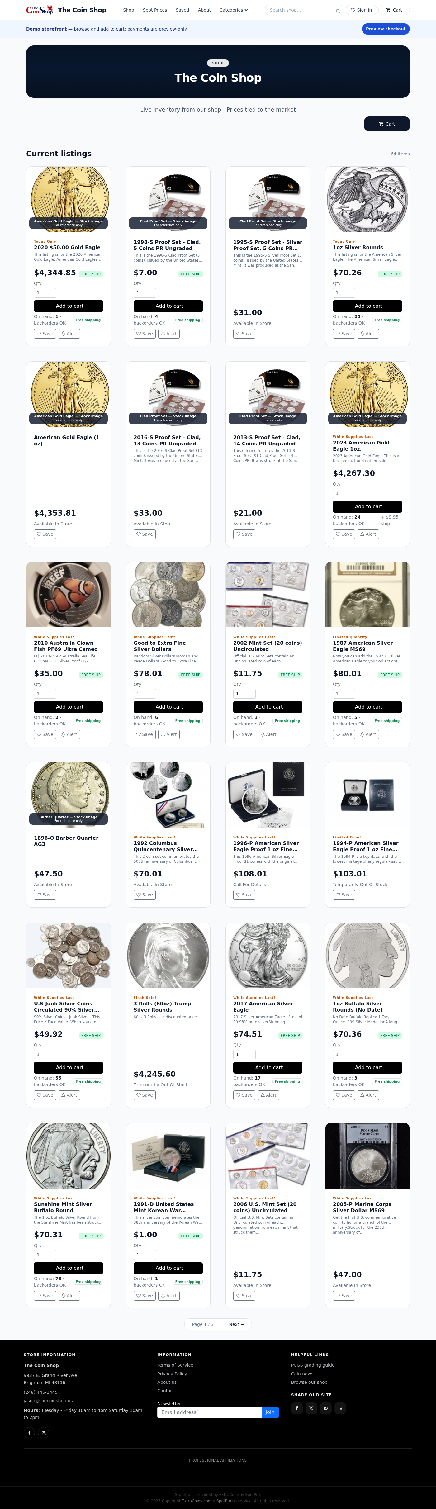 Checkout — customers choose ship or pickup and how they want to pay.