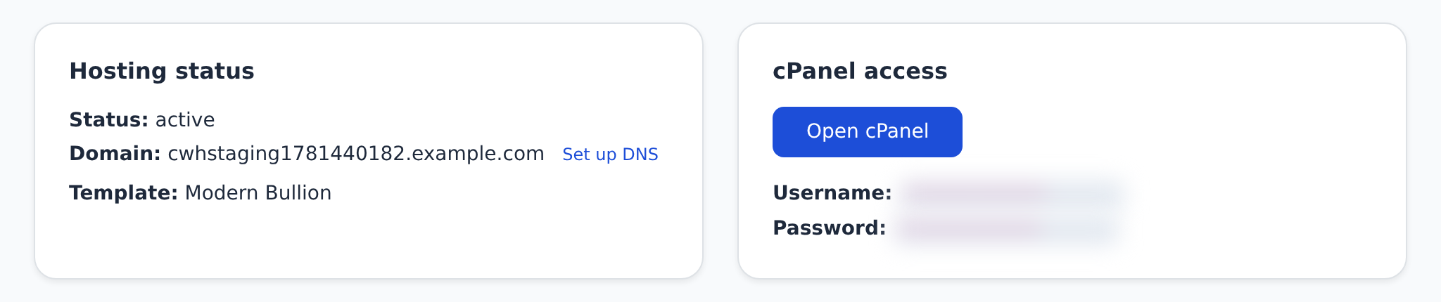 One-click cPanel from the portal.