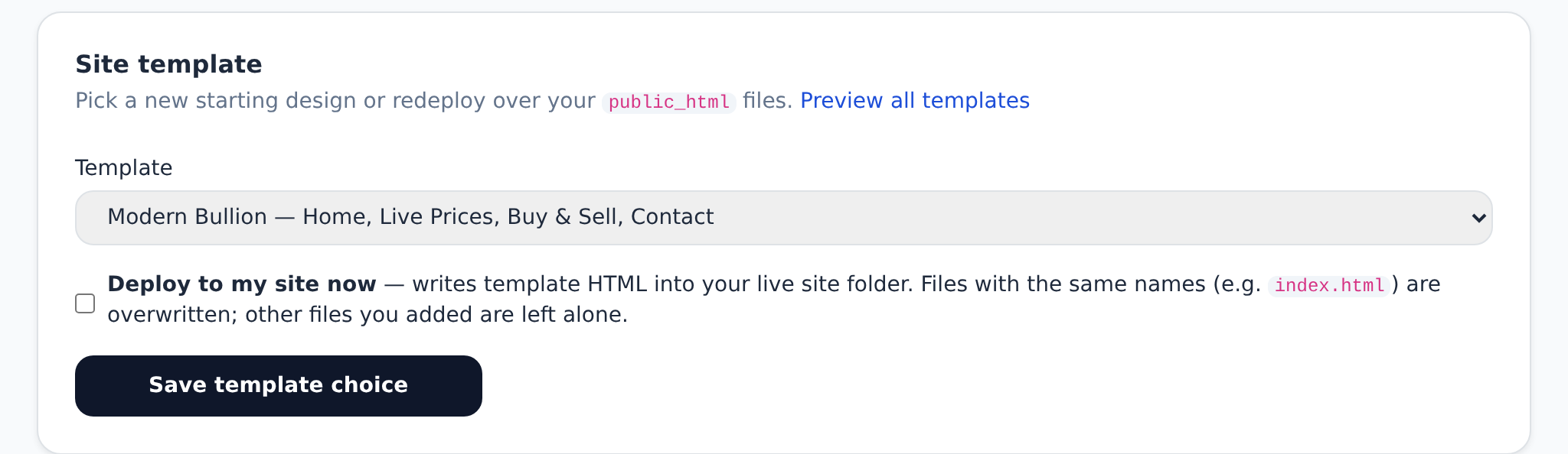Deploy optional coin-shop starter templates.