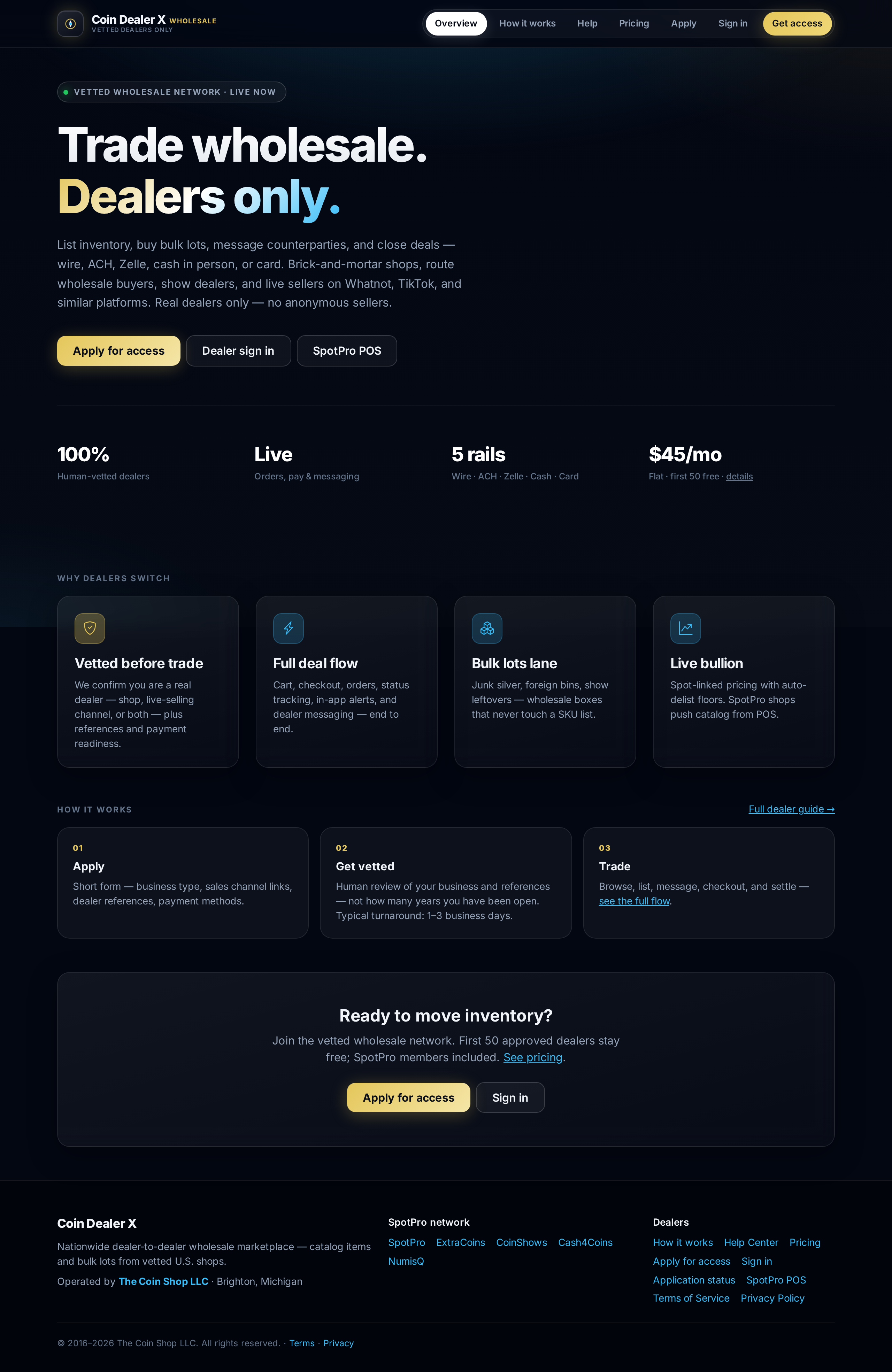 coindealerx.com — vetted dealer-to-dealer wholesale.