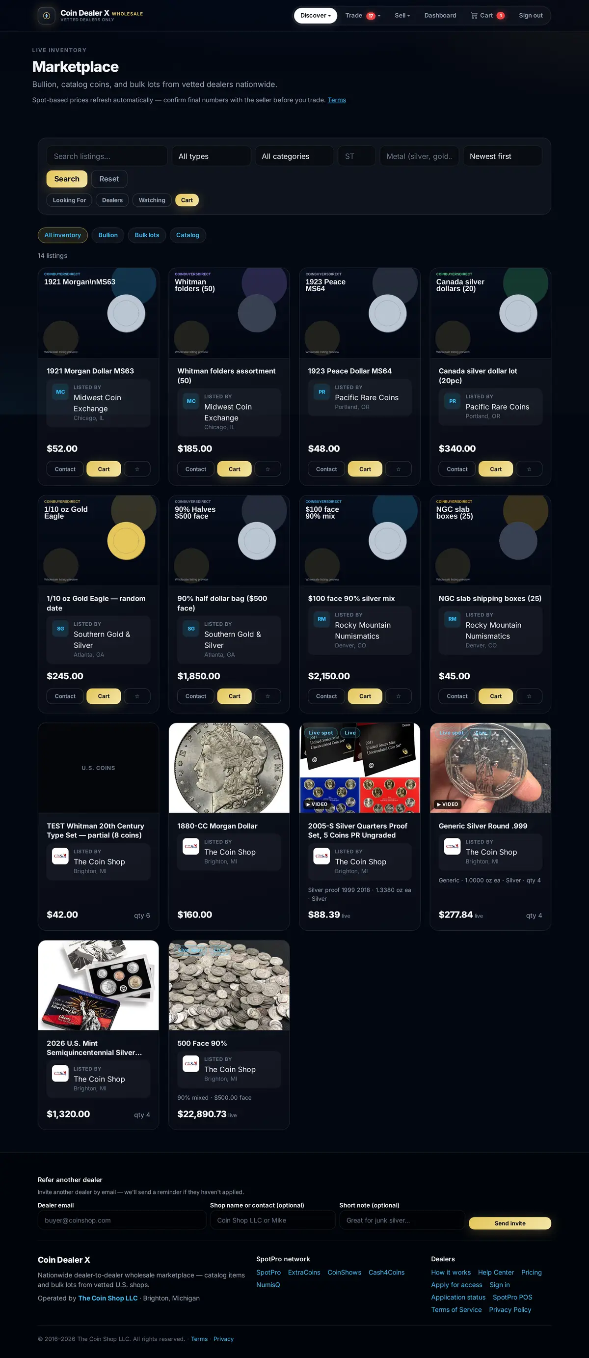 Coin Dealer X wholesale marketplace browse