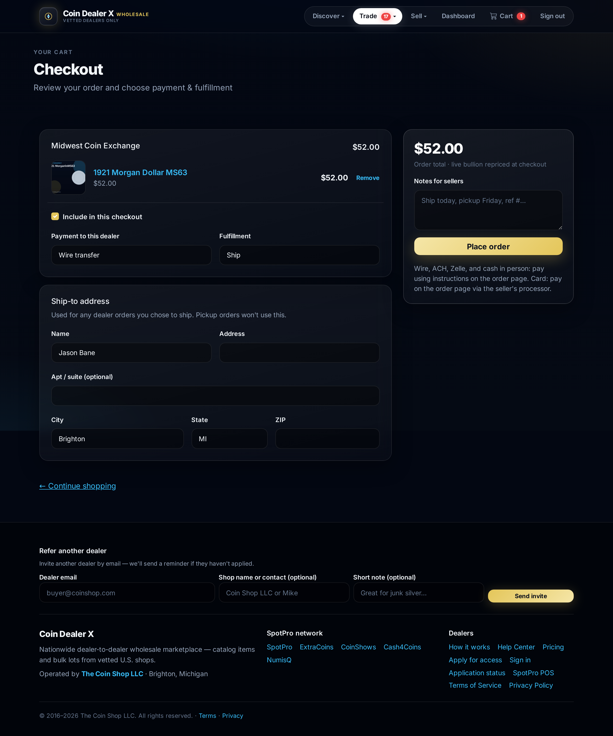 CDX cart checkout