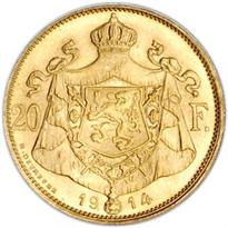 Belgium Gold 20 Franc (1867-1914) reverse, 