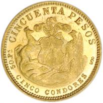 Chile Gold 50 Peso (1926-1974) reverse, 
