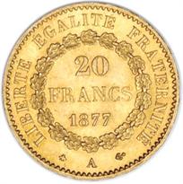 France Gold 20 Franc (1871-1898, Angel) reverse, 