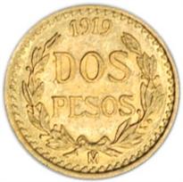 Mexico Gold 2 Peso (1919-1947) reverse, 