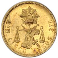 Mexico Gold 5 Peso (1870-1905)