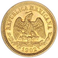Mexico Gold 5 Peso (1870-1905) reverse, 