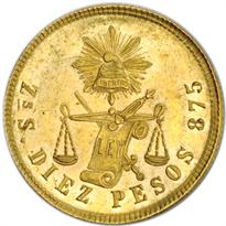 Mexico Gold 10 Peso (1870-1905)