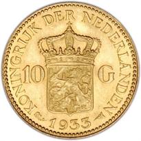 Netherlands Gold 10 Gulden (1875-1933) reverse, 