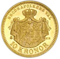 Sweden Gold 10 Kronor (1873-1901) reverse, 