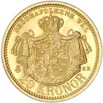 Sweden Gold 20 Kronor (1873-1902) reverse, 
