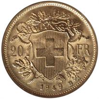 Switzerland Gold 20 Franc (1897-1949) reverse, 