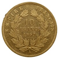 France Gold 10 Franc Napoleon III (1854-1868) reverse, 