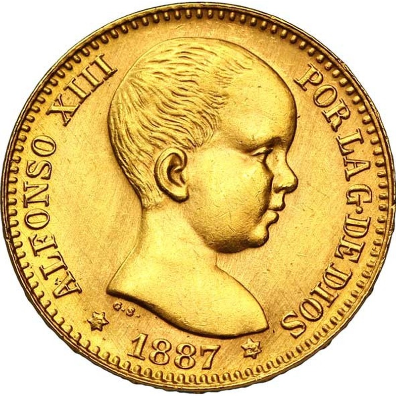 Spain Gold 20 Peseta Alfonso XIII (1889-1893)
