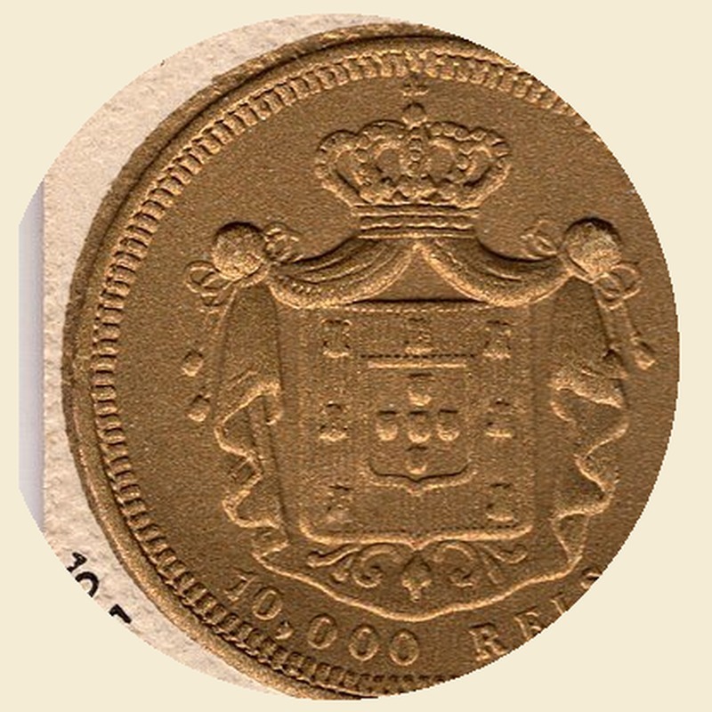 Portugal Gold 1000 Reis (1889-1910) reverse, 