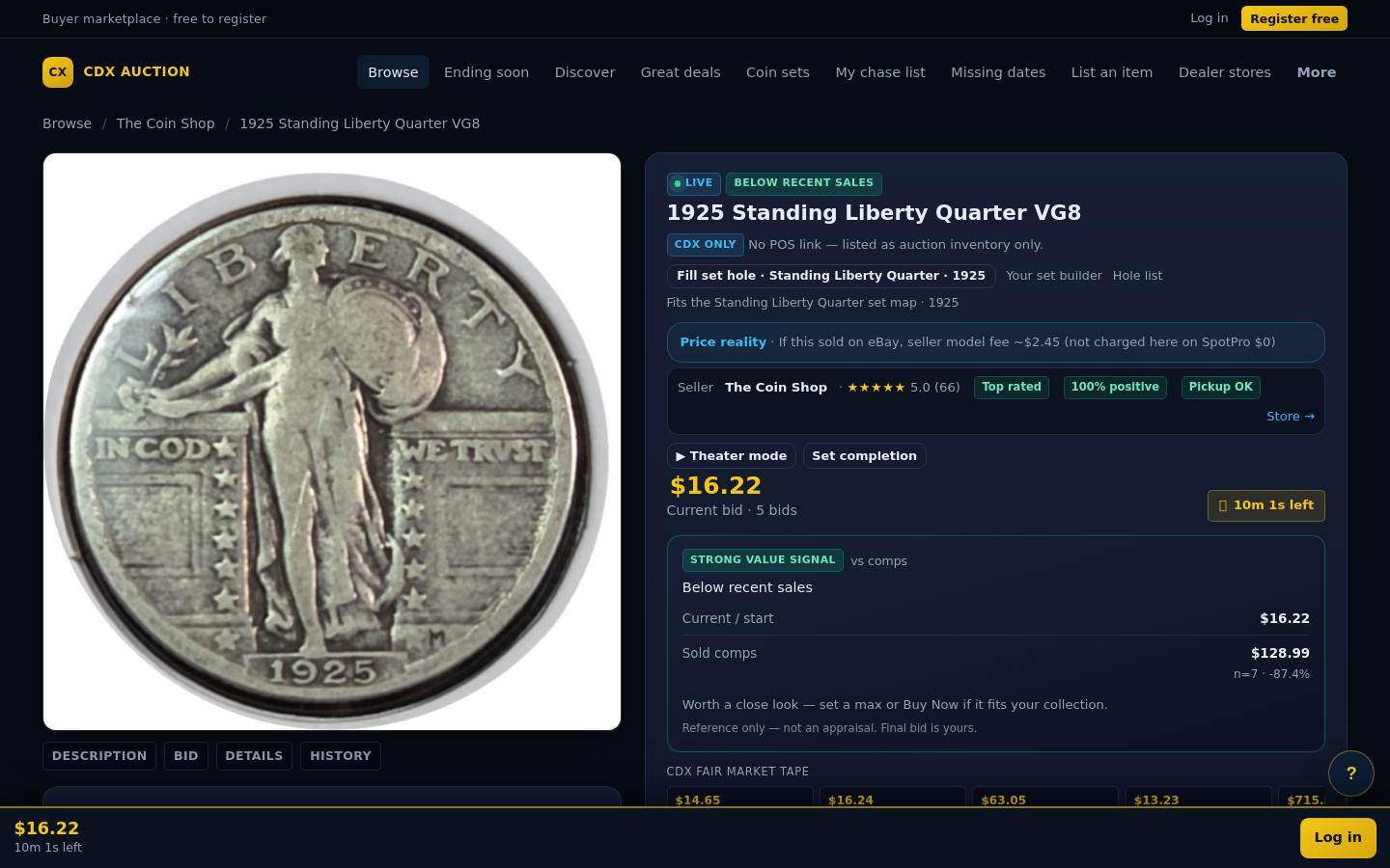 Live lot page with bid box
