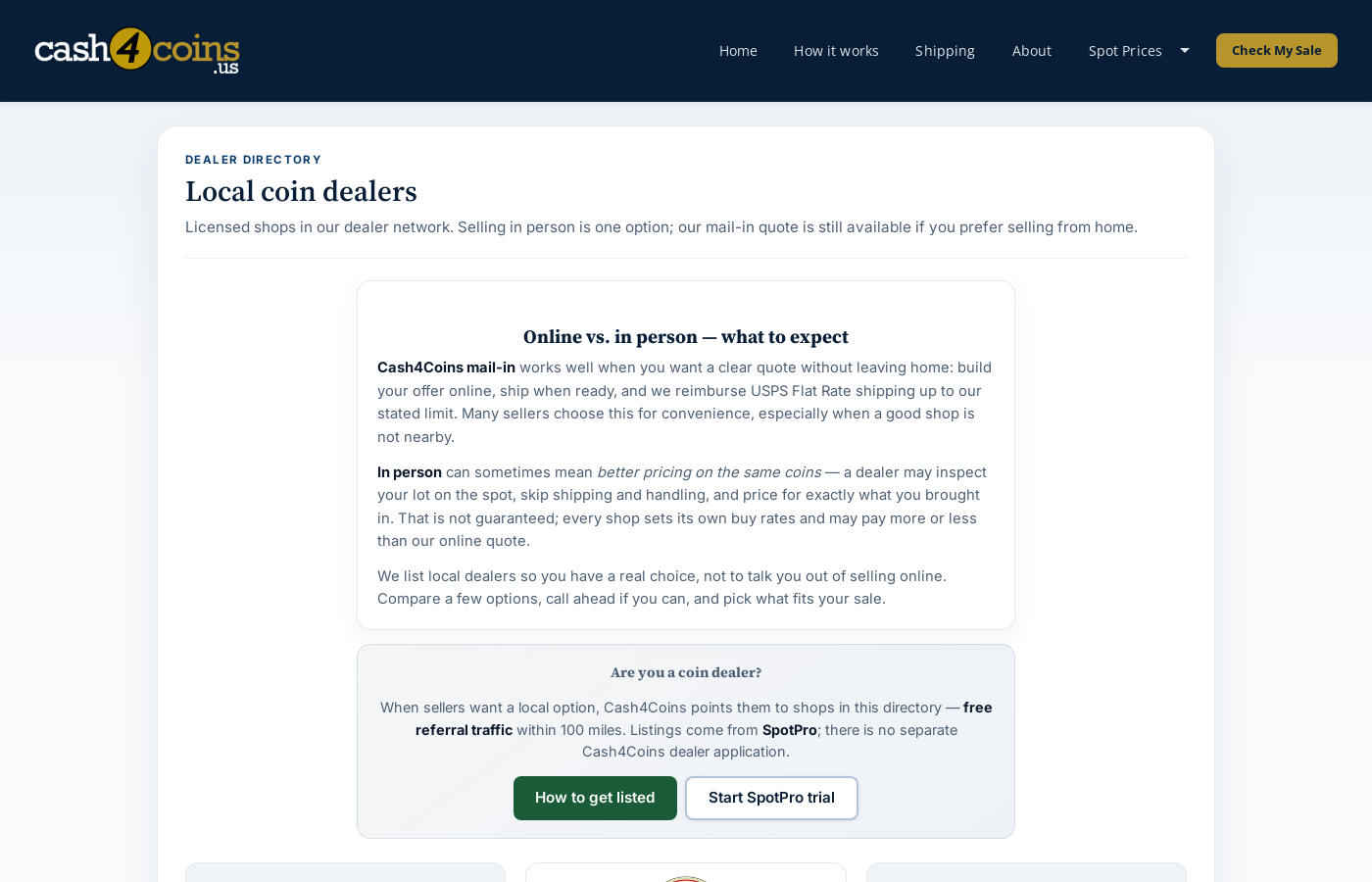 Cash4Coins local dealer referrals