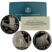 1994 U.S. Veterans 3-Coin Set Commemorative Silver Dollars