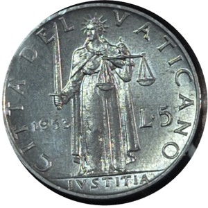 1953 Vatican City 5 Lire coin
