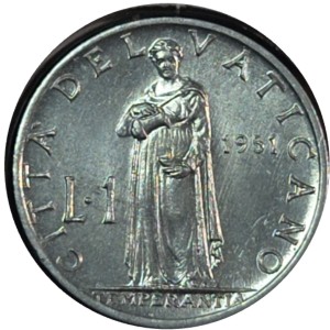 1951 Vatican City 1 Lire coin