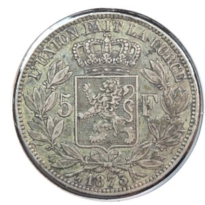 1873 Belgium 5 Francs Coin