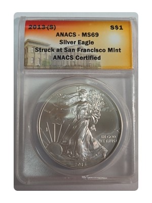 2013 American Silver Eagle -(S) $1 Silver Eagle, Struck at San Francisco Mint MS69