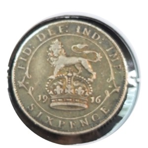 1916 Great Britain 6 Pence Coin — photo 1