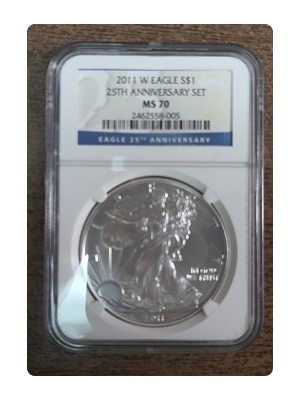 2011-W American Silver Eagle, Burnished, 25th Anniversary MS70