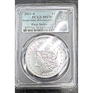 2021-S Commemorative Morgan Peace Dollar -S S Morgan, 100th Anniversary MS70